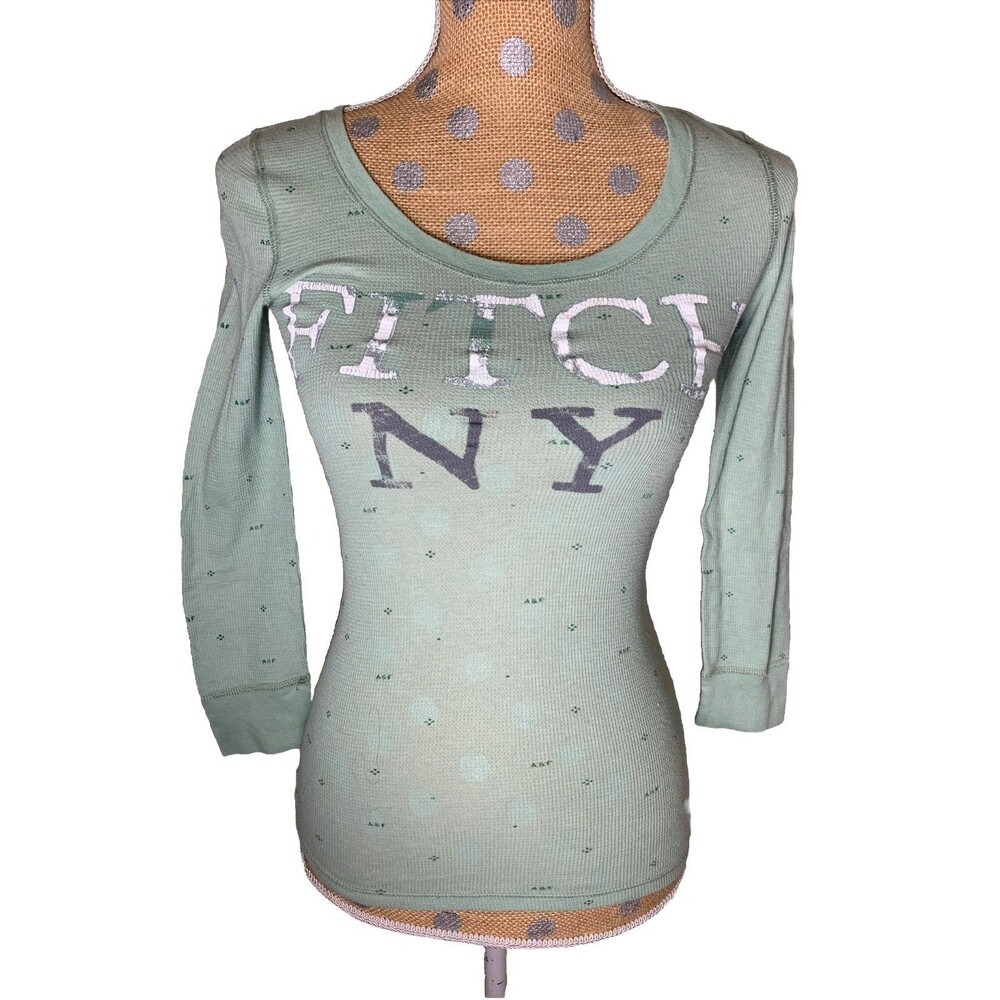 Y2K Abercrombie & Fitch Long Sleeve Waffle Thermal Distressed Shirt Women's XS